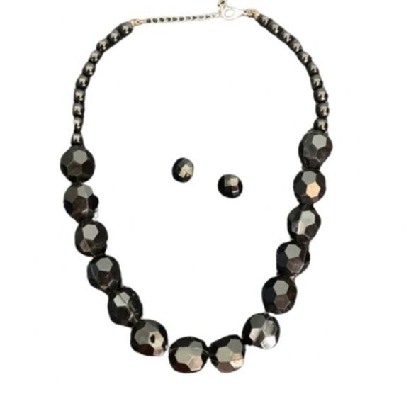Vintage black faceted bead set - Picture 1 of 8
